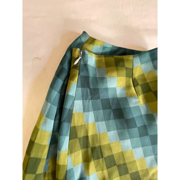 Vintage 90s Ann Taylor A-Line Green Multi Checked Skirt Fully Lined SIZE 8 1990s - Picture 4 of 7